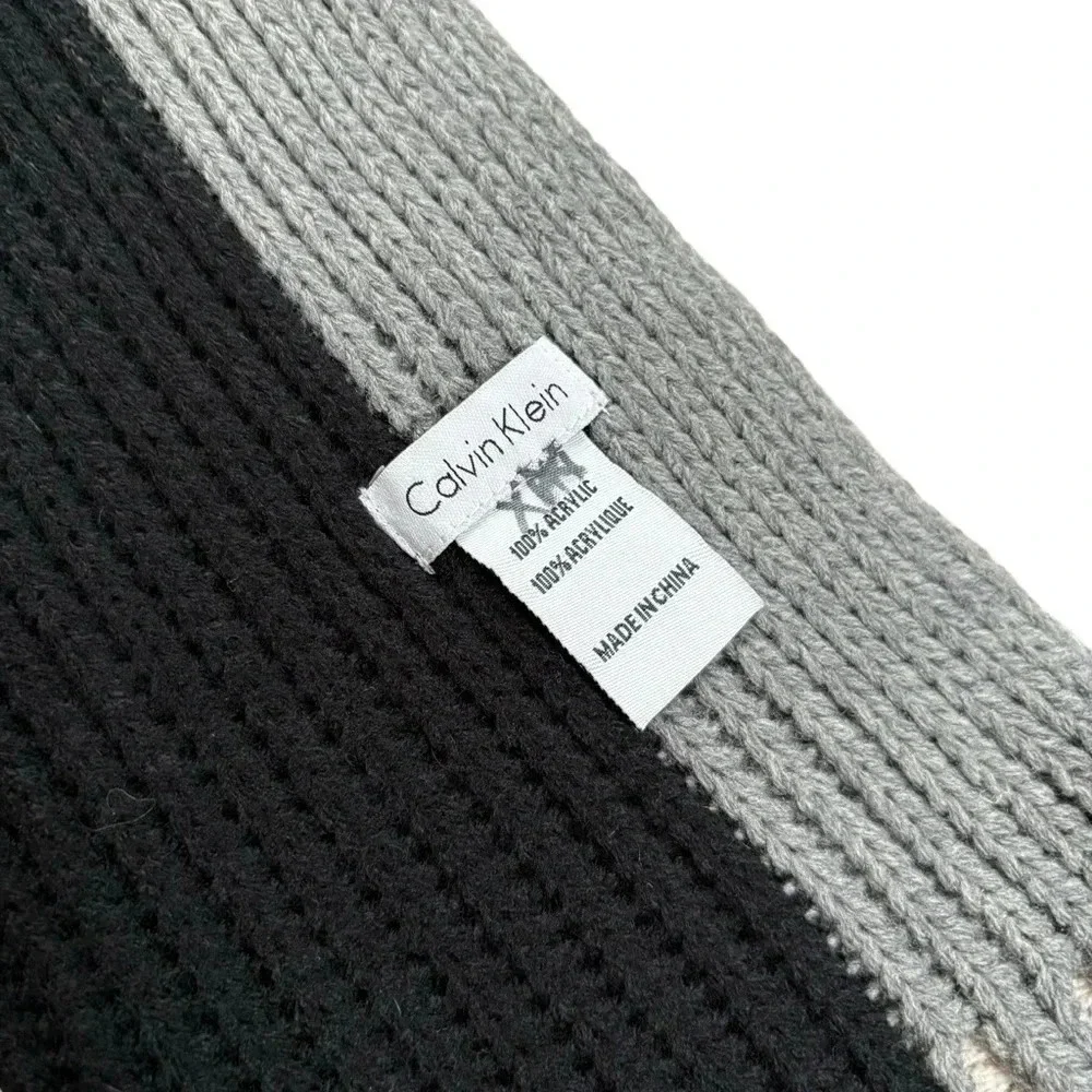 NWT Calvin Klein Black & Gray Colorblock Chunky Raschel Muffler Scarf One Size
